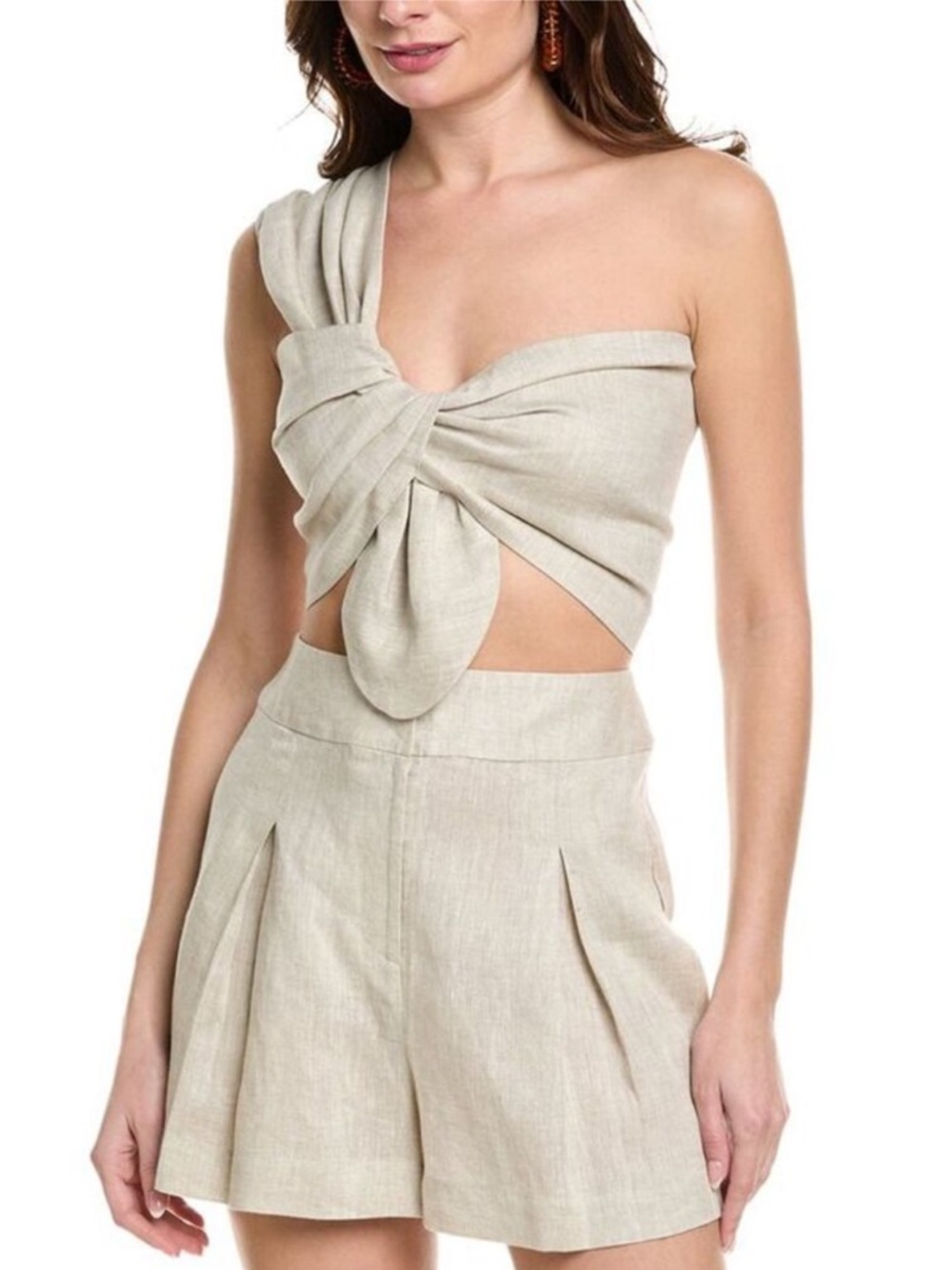 Just Bee Queen Sol Linen One Shoulder Top Champagne Metallic Womens XS New NWT